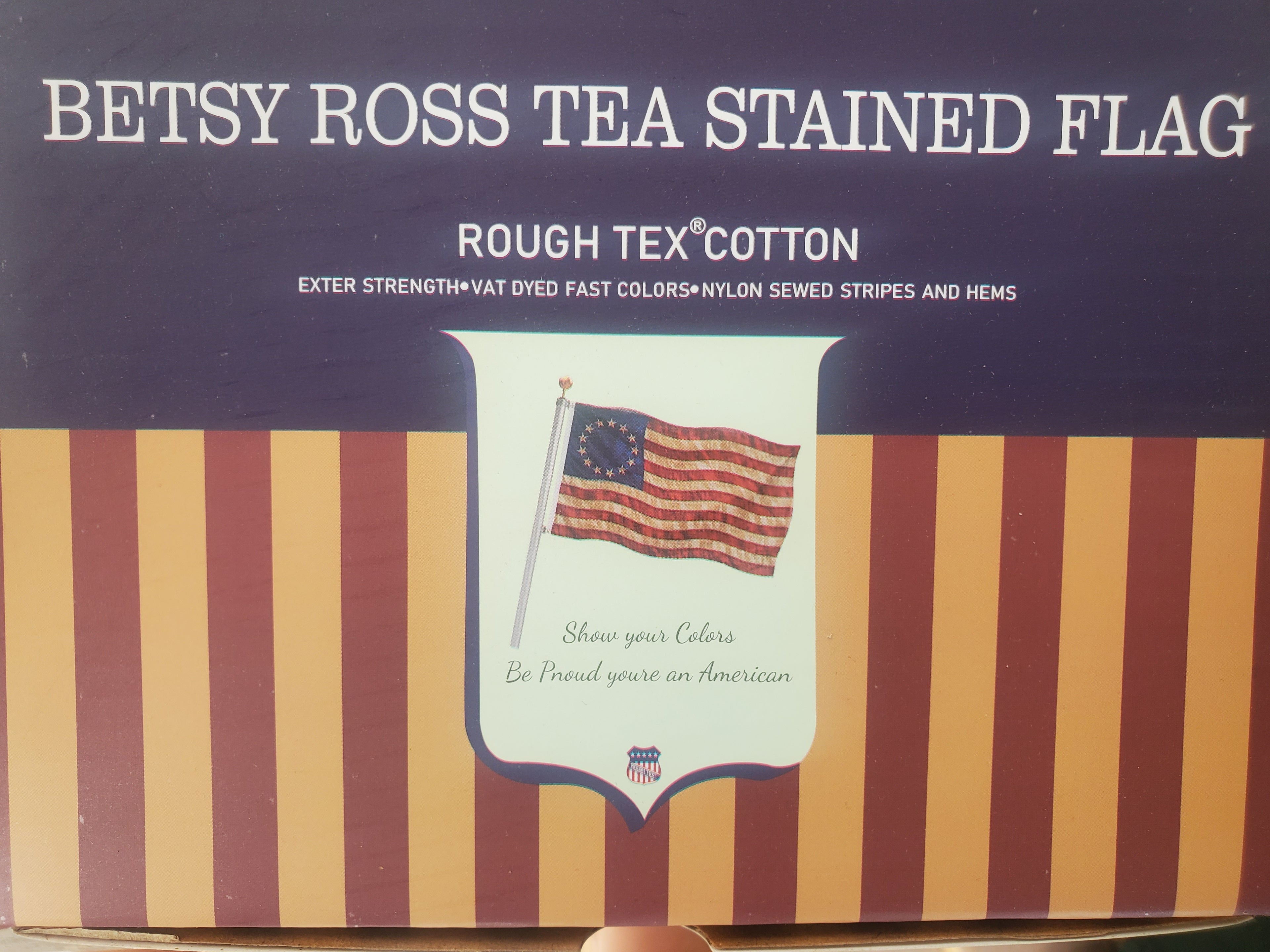 Betsy Ross Flag | 13-Star 1776 | 3'x5' Cotton | Embroidered Stars | Tea-Stained | Brass Grommets