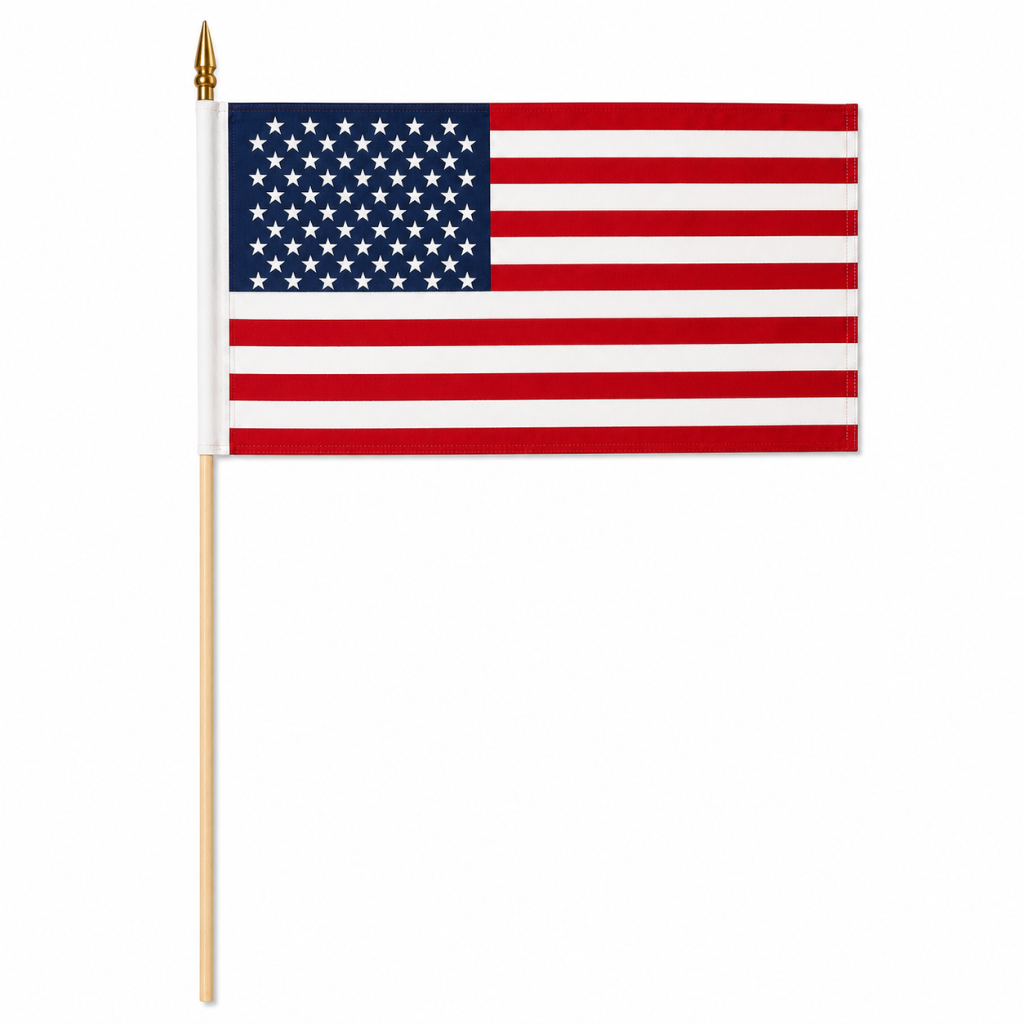 48-Star USA Stick Flag 12"×18" | Wooden Staff | Pre-Alaska & Hawaii Era | Historical