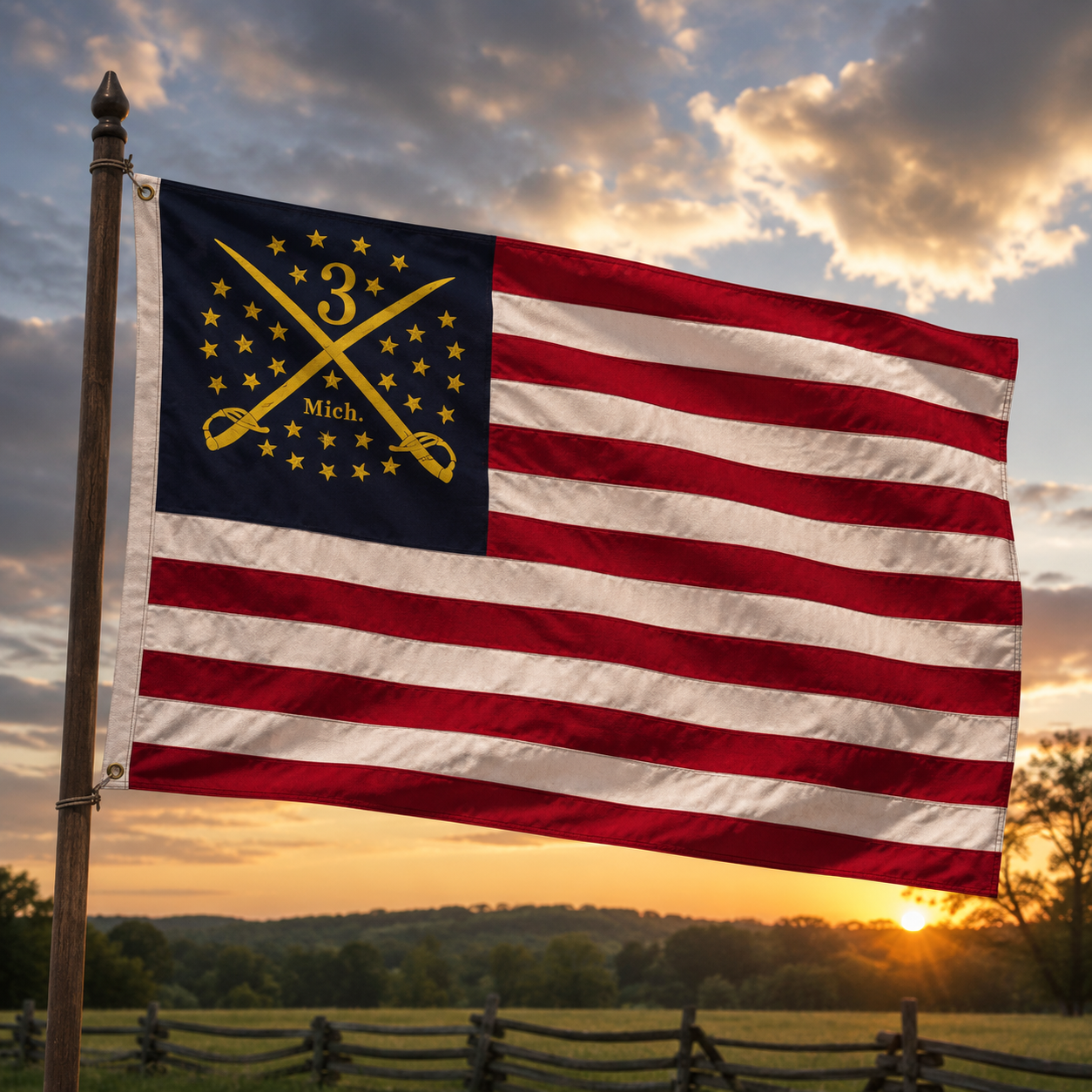 34-Star Union Flag | 3rd Michigan Cavalry | Civil War 1861 | 3'x5' Cotton Embroidered