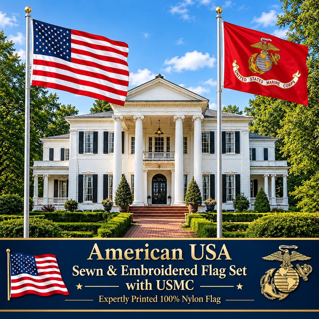 American Flag & USMC Flag Set – Officially Licensed Nylon Flags with Brass Grommets
