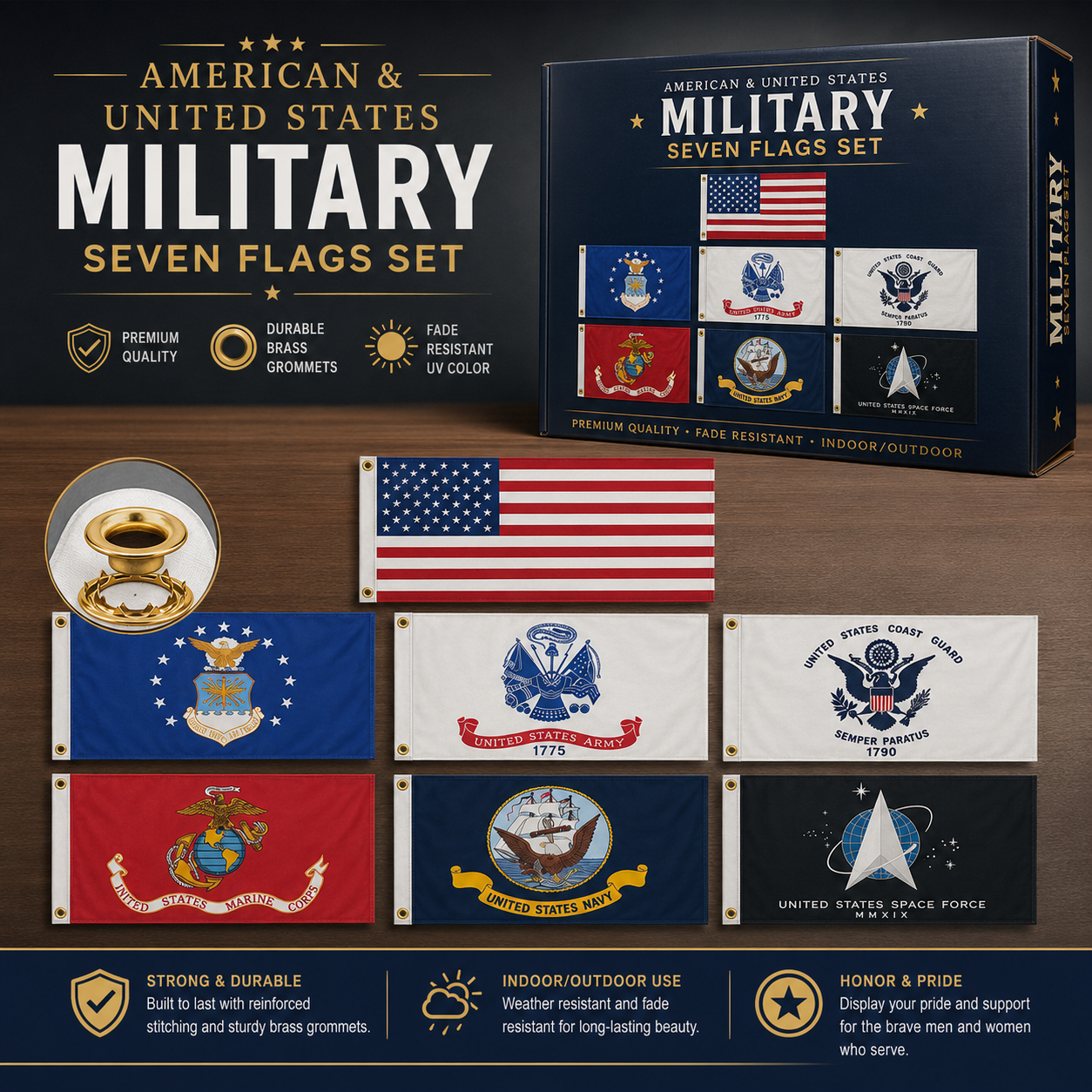 Military Branch Flag Set – All 6 U.S. Armed Forces + USA Flag, 3'x5' Nylon