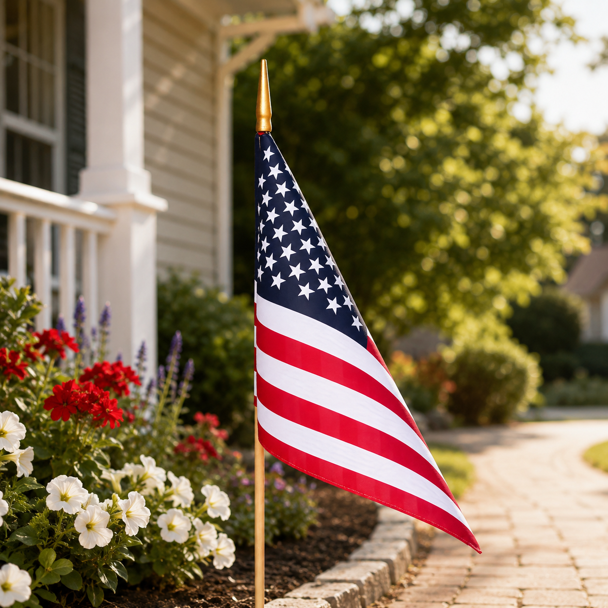 American Stick Flags 12"×18" | 30" Wooden Staff | Gold Spear | Sewn Edges | Made in USA
