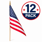 American Stick Flags 12"×18" | 30" Wooden Staff | Gold Spear | Sewn Edges | Made in USA