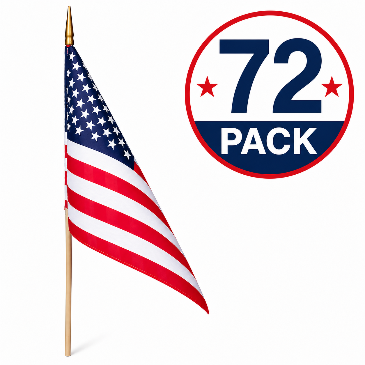 American Stick Flags 12"×18" | 30" Wooden Staff | Gold Spear | Sewn Edges | Made in USA