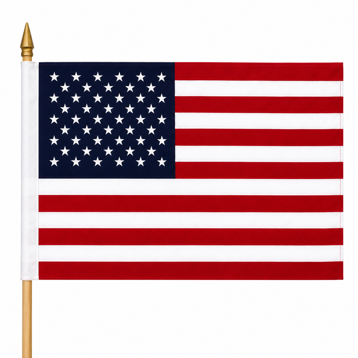 American Stick Flags 8"×12" | 24" Wooden Staff | Gold Spear | Sewn Edges | Made in USA