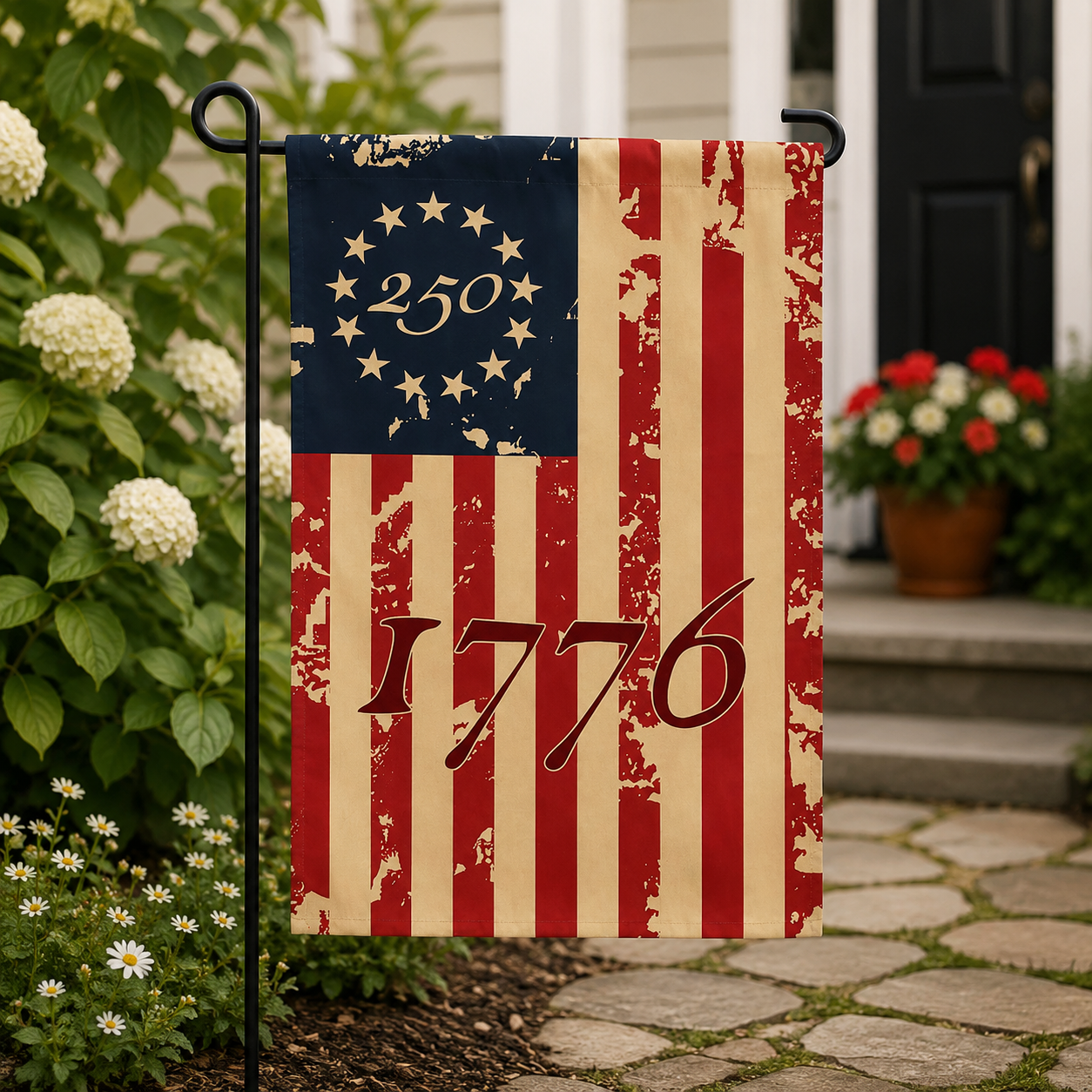 Betsy Ross 250 Garden Flag | 1776 | 12"×18" | Vintage Distressed | America 250th Anniversary