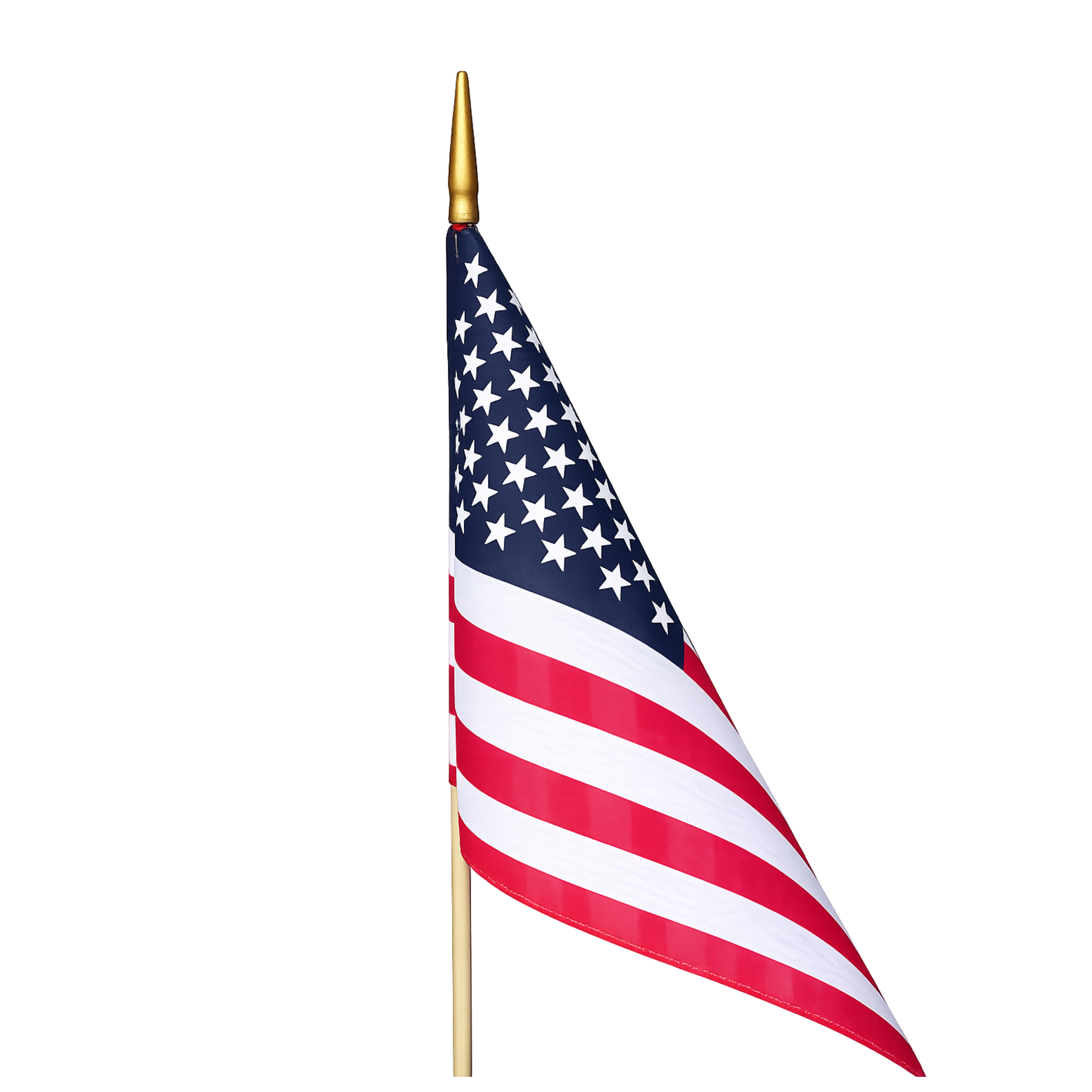 American Stick Flags 12"×18" | 30" Wooden Staff | Gold Spear | Sewn Edges | Made in USA