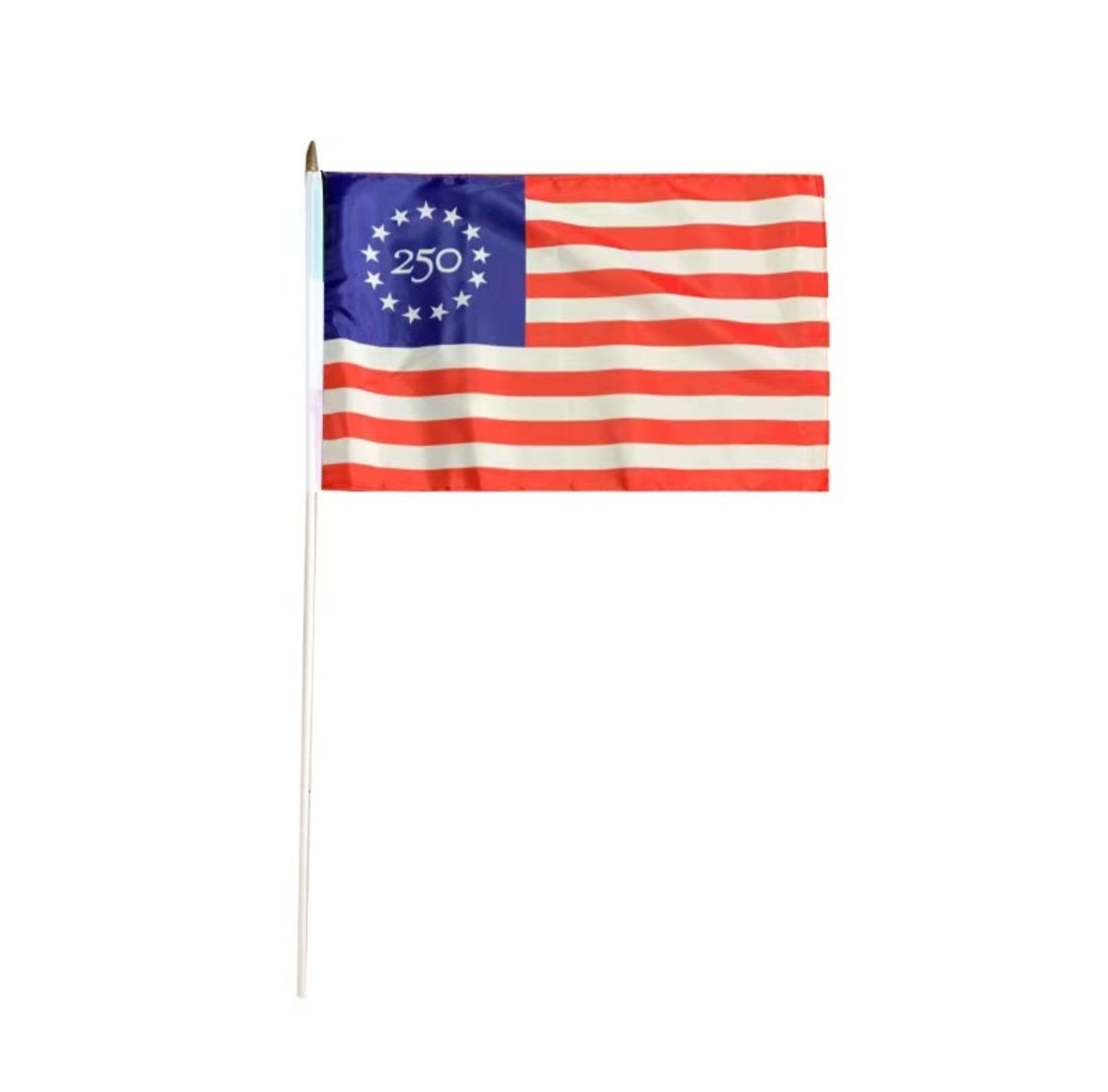 Betsy Ross 250th Anniversary Stick Flags 8"×12" | 13-Star | Sewn Edge | Gold Spear | America 250