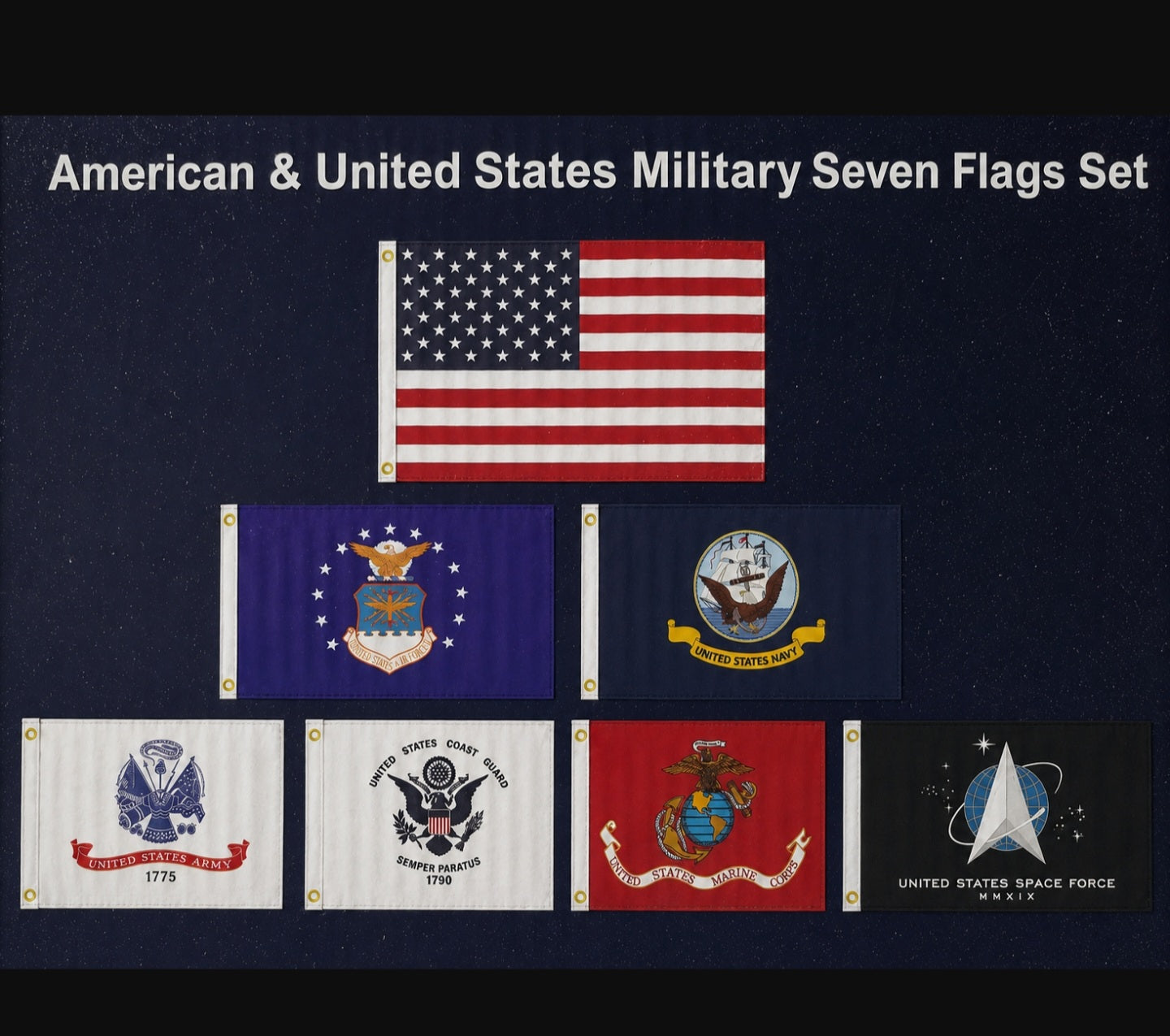 Military Branch Flag Set – All 6 U.S. Armed Forces + USA Flag, 3'x5' Nylon