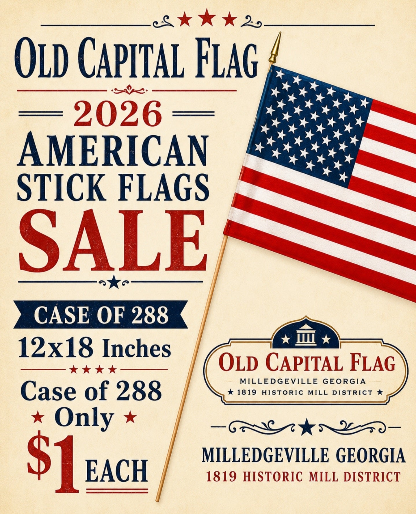 288 American Stick Flags 12"x18" USA mounted on 30" Staffs Clearance Sale