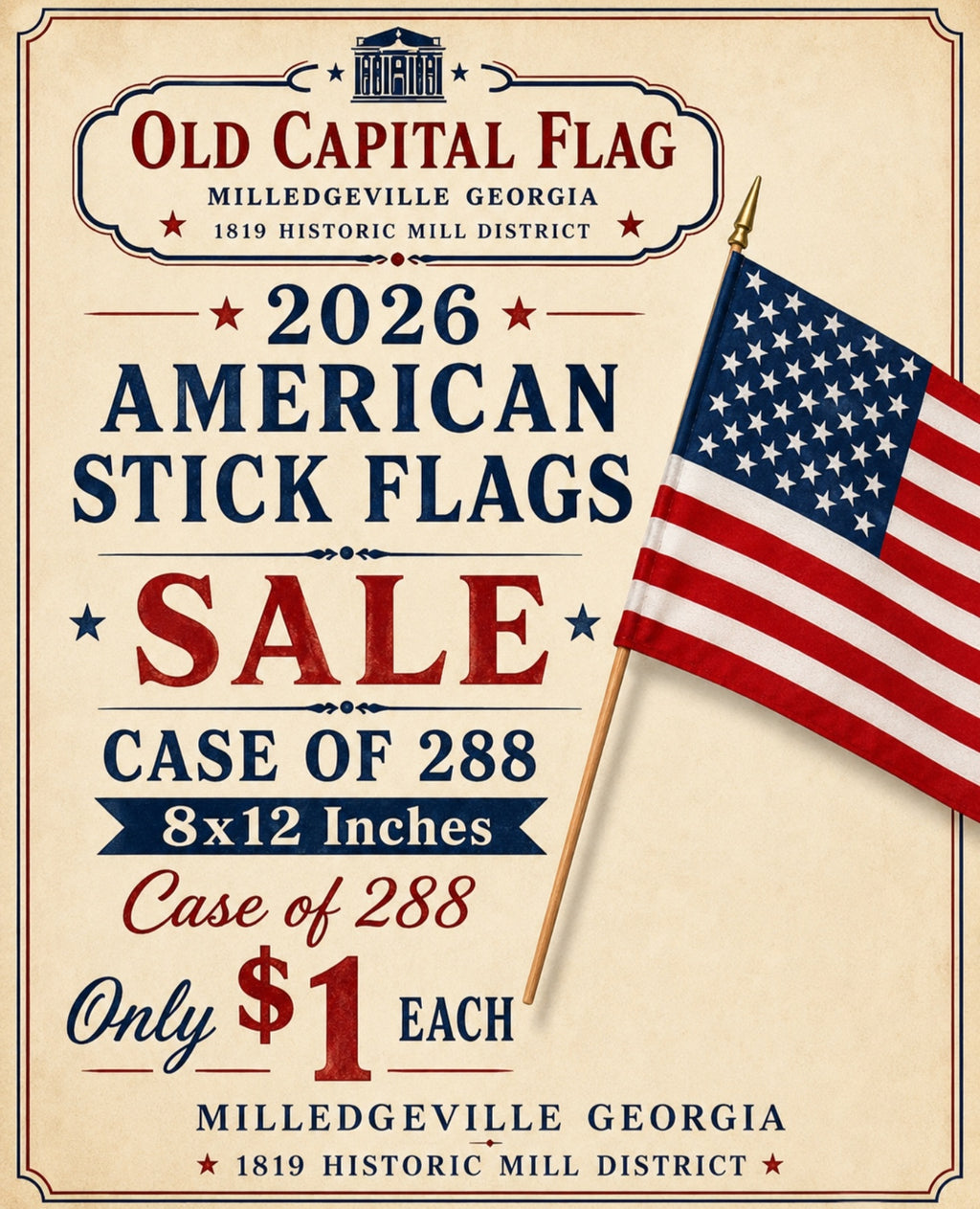 288 American Stick Flags 8"×12" USA mounted on 24" Staffs Clearance Sale