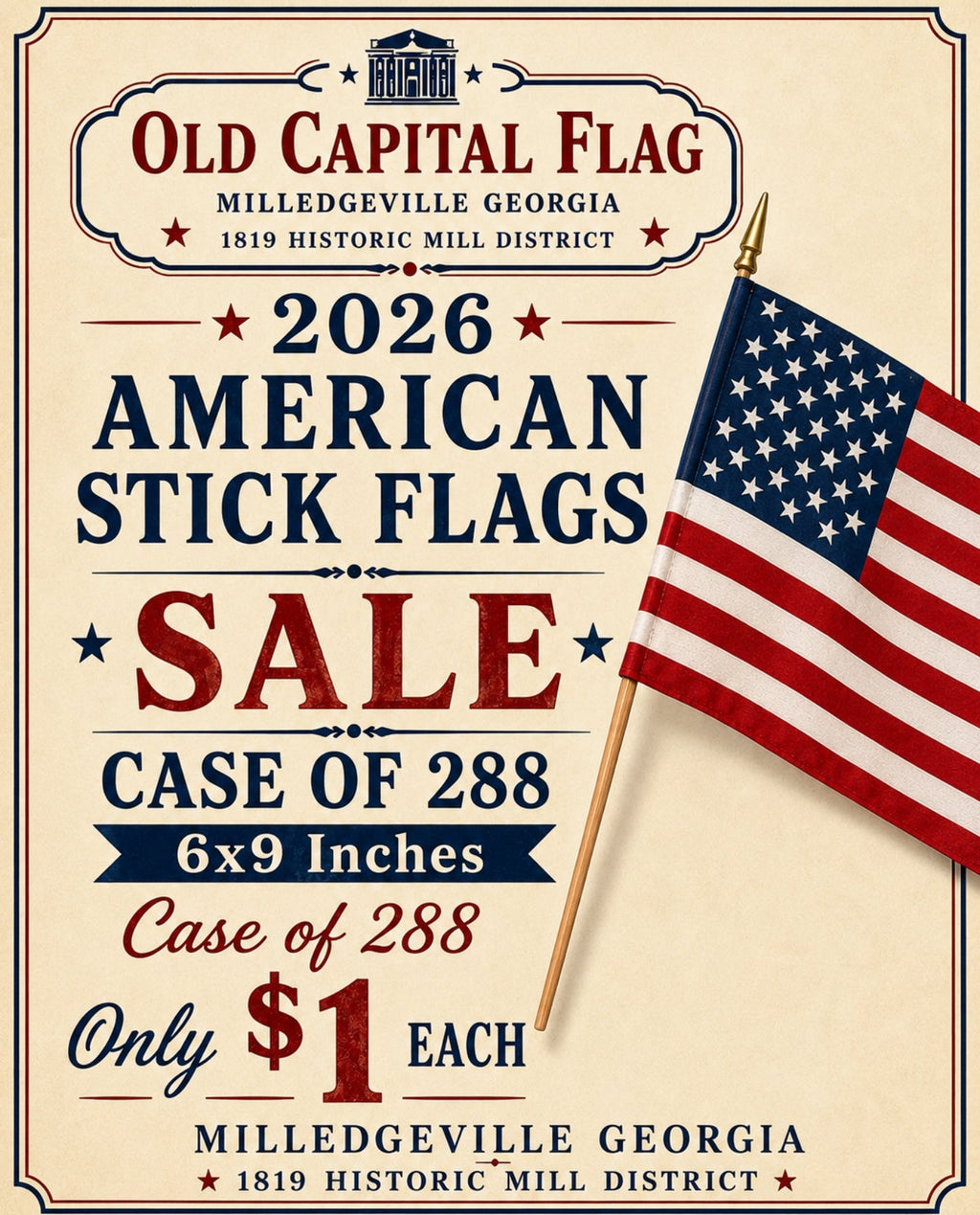 288 American Stick Flags 6"×9" USA mounted on 18" Staffs Clearance Sale (U.S.A.)