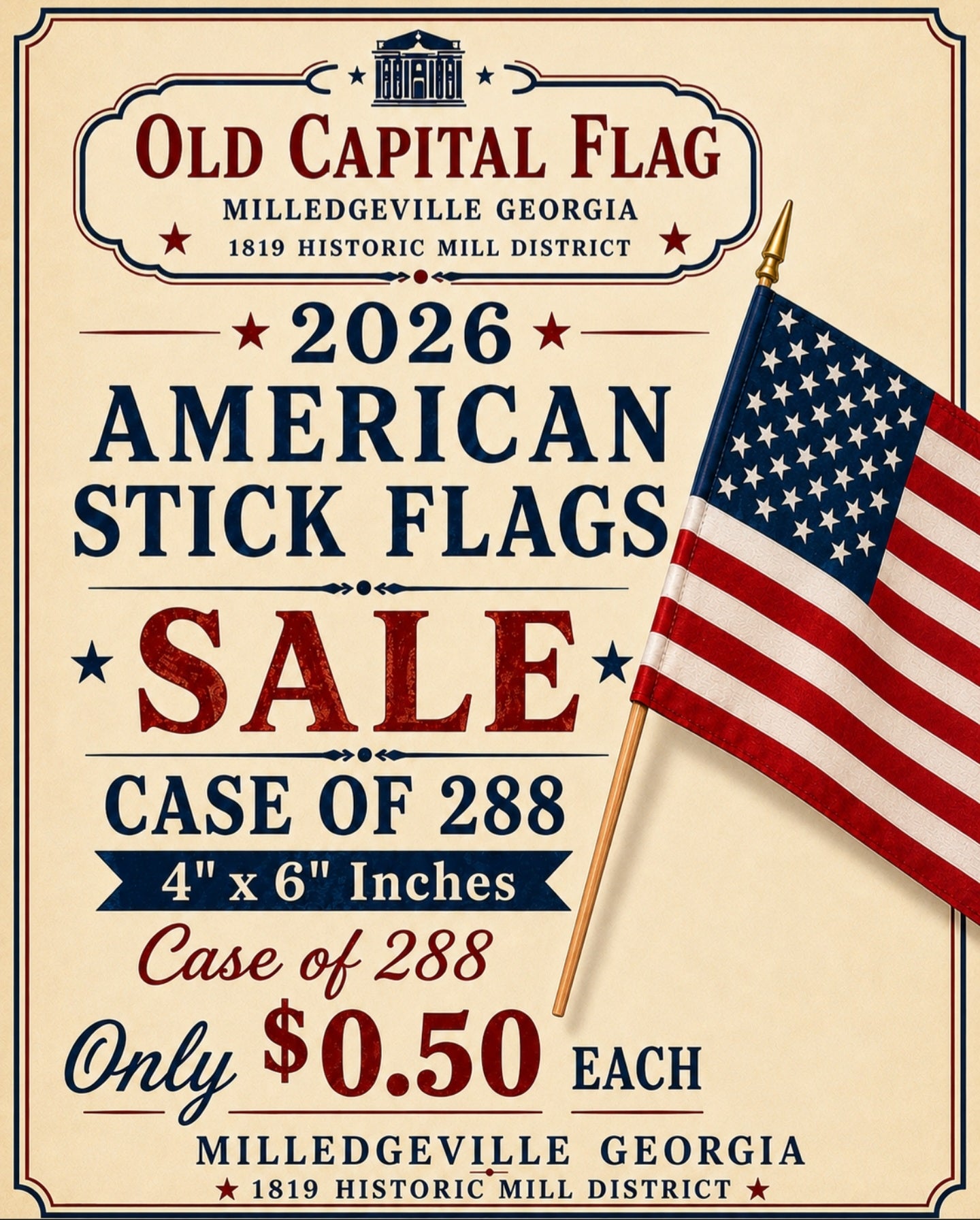 American Desk Flag Sale 4"×6" Wooden Staff Gold Wooden Spear Sale 288 Flags