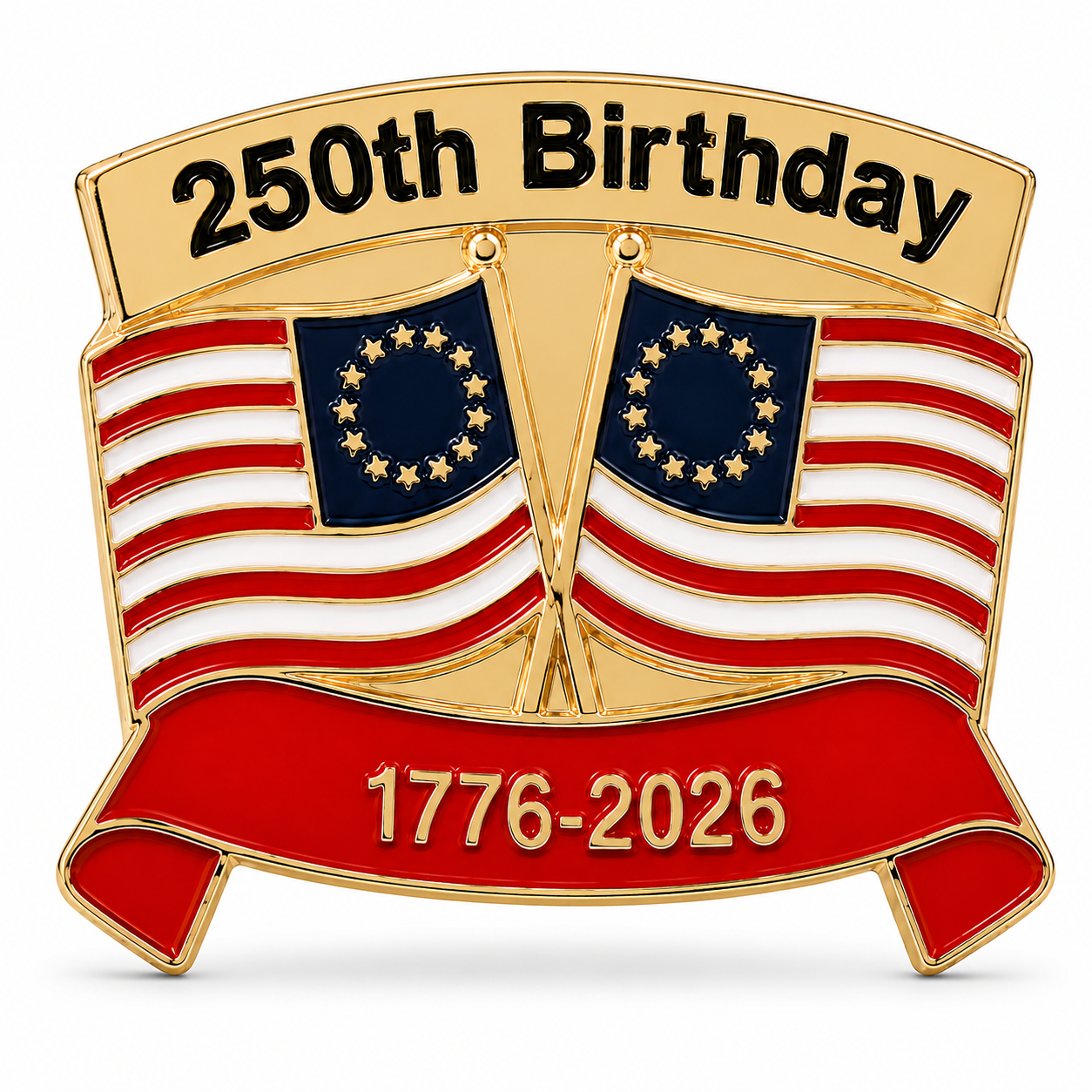 Betsy Ross 13-Star Dual Flag Lapel Pin | 1776-2026 250th Birthday Edition
