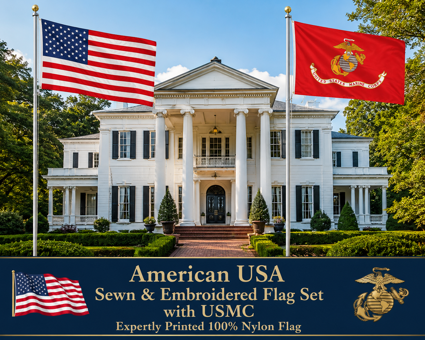 American Flag & USMC Flags Set 1 of Each Real Brass Grommets 100% Outdoor Nylon
