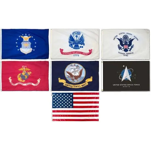 Military Branch Flag Set – All 6 U.S. Armed Forces + USA Flag, 3'x5' Nylon
