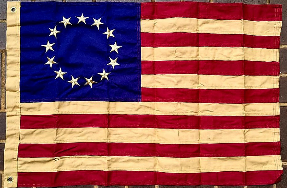 Betsy Ross Flag | 13-Star 1776 | 3'x5' Cotton | Embroidered Stars | Tea-Stained | Brass Grommets